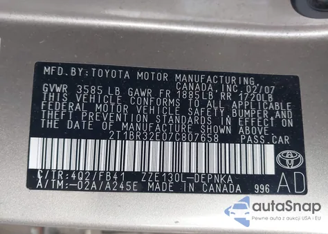 2007 Toyota Corolla Le from USA, damaged, VIN 2T1BR32E07C807658